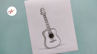 How to draw a realistic guitar  Music instrument pencil sketch drawing [upl. by Stoeber281]