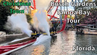 Busch Gardens Tampa Bay Theme Park Tour Christmas Town Edition  Tampa Florida  USA 4K [upl. by Melamed]