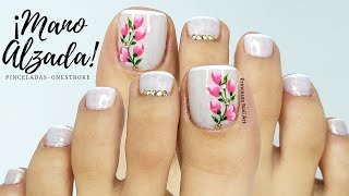 🌸 Diseños de Uñas de los Pies Blancas con Flores Sencillas y Fáciles de Hacer a MANO Alzada 🌼 [upl. by Florian]