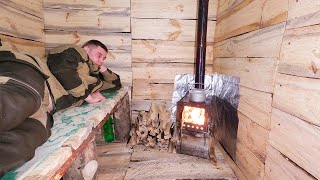 Building a Warm and Cozy Winter Shelter living in a forest house [upl. by Llekram]