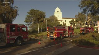 SD Fire crews extinguish brush fire near Presidio Park [upl. by Ariec]