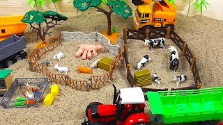 Bunte Spielzeugautos Bagger Lkw und Traktor versorgen die Tiere Playmobil unboxing Kinderfilm [upl. by Anerbas]