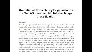 Conditional Consistency Regularization for Semi Supervised Multi Label Image Classification [upl. by Marolda]