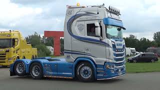 Truckstar Assen 2023 Show trucks rolling up horns lights [upl. by Nueoht155]