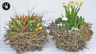 DIY  Frühlingsdeko  Osterdeko selber machen I XXLNest aus Zweigen I Deko mit Frühlingsblumen [upl. by Carolee]