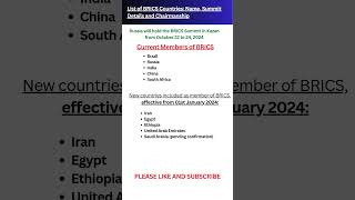 List of BRICS Countries Name Summit Details and Chairmanship  Current Members of brics ssc exam [upl. by Ranchod]