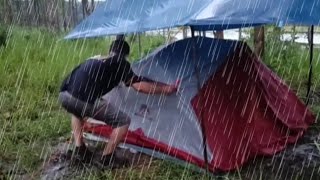 AMAZING SOLO CAMPING IN HEAVY RAIN THE STURGGLE MAKE A TENT  RELAXING RAIN SOUNDS ASMR [upl. by Bertle3]