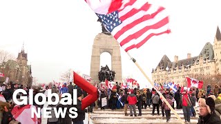 Trucker protests Protesters vow to protect National War Memorial in Ottawa after removal of fencing [upl. by Annhej]