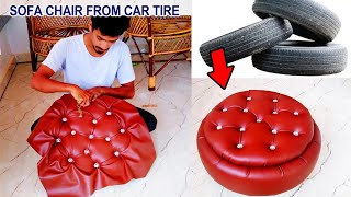 Making Beautiful Sofa Chair Using Car tyre  DIY Sofa Chair Making [upl. by Philine]