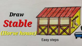 Horse house drawing easy for kids Stable drawing for EVShorse stable drawing easyअस्तबल का चित्र [upl. by Cleon235]