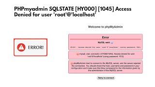 SQLSTATE HY000 1045 Access denied for user rootlocalhost using password YES phpmyadmin [upl. by Tybi823]