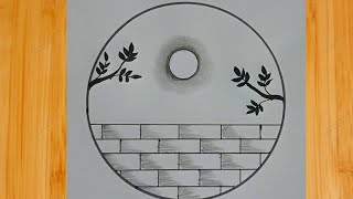 pencil drawing in circle very easy step by step  circle scenery drawing [upl. by Reibaj]