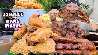 JOLLIBEE BUCKET CHICKENJOY amp MANG INASAL PORK BBQ with CHICKEN INASAL PLUS MIXED RICE MUKBANG [upl. by Randee601]