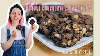 Homemade VEGAN DOUBLE CHOCOLATE CHIP COOKIES met extra veel chocola én hazelnoten [upl. by Essy710]