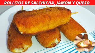 😍ROLLITOS DE SALCHICHA CON JAMON Y QUESO RECETA  Paso a Paso  Fácil y deliciosos ✅ [upl. by Manwell]