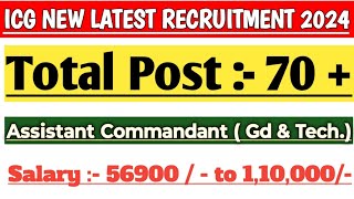 ICG New Assistant Commandant Recruitment 2024  Coast Guard New Vacancy Apply Now [upl. by Relyc]