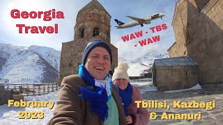 Georgia Travel Tbilisi Kazbegi and Ananuri Fortress  February 2023  Flying with LOT WAWTBSWAW [upl. by Nedah]