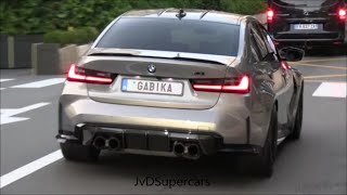 BMW M3 G80 Competition w Akrapovic Exhaust in Monaco  Revs amp Loud Sounds [upl. by Hsetim]