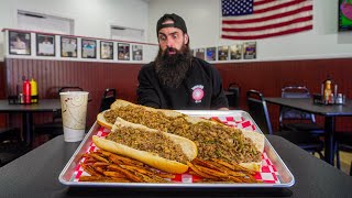 YOU HAVE TO EAT MORE THAN THE CURRENT CHAMP TO BEAT THIS CHEESESTEAK CHALLENGE  BeardMeatsFood [upl. by Ahtelat]