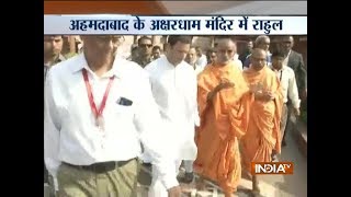 Gujarat Elections Rahul Gandhi begins visits Akshardham temple in Gandhinagar [upl. by Negam791]