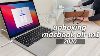 Chill Unboxing Macbook Air M1 2020 Silver  setup 🧚🏻 finally have a compact amp lightweight laptop😍 [upl. by Ardisj]