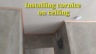 Installing cornice on ceiling [upl. by Light]