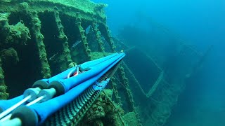 Spearfishing in Lesvos Greece amp Quick view of the Shipwreck at Cape Korakas [upl. by Nnairahs]