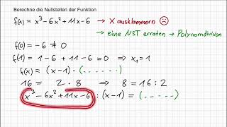 Polynomdivision – Nullstellen ganzrationaler Funktionen 3 Grades [upl. by Annahavas]