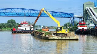 RIVER DREDGING DIGGING WITH KOMATSU PC200 LONG REACH EXCAVATOR [upl. by Nahgam151]