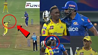 Dwayne Bravo throwing the ball towards Kieron Pollard during CSK vs MI match [upl. by Ahsienom279]