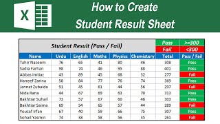 Student Result Sheet SUM and Pass or Fail  Excel for Beginners 2021 [upl. by Dyun]