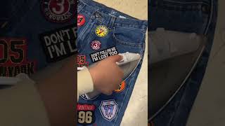 DIY PATCH JEANS 👖🧡 How we feeling about them  🤭 jeans diy patchwork diyjeans [upl. by Mcgaw]