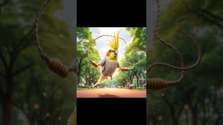 Playing jump rope birds cockatielsing cute parrot funny pets shorts [upl. by Romaine]