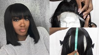 HOW TO CUT BANGS USING A CLOSURE WIG  DIY WIG TUTORIALS  FREEBORNNOBLE [upl. by Avera352]