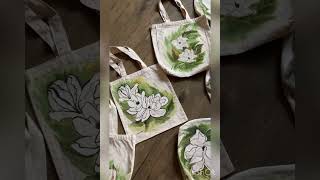 White Magnolia Flowers paintings on 10 Cloth Bags [upl. by Haugen]