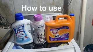 How to use OxiClean Stain Fighter Lysol Laundry Sanitizer amp Downy Light [upl. by Archle]