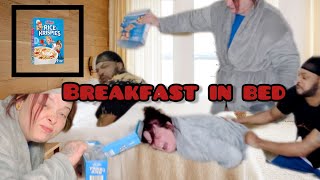 I POURED CEREAL ON MY SLEEPING BOYFRIEND TO GET HIS REACTION hilarious prank prankvideo [upl. by Bushey941]