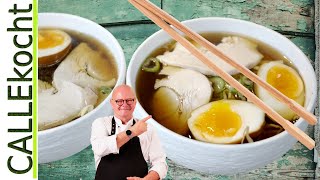 Ramen Asiasuppe mit kräftiger Hühnerbrühe selber kochen Rezept [upl. by Applegate670]