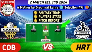 COB vs HRT 2 T10  HRT vs COB Today Match  COB vs HRT Dream11 Team  HRT vs COB Dream11 Prediction [upl. by Roseann]