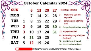 October Calendar 2024 octobercalender2024 [upl. by Woodson]