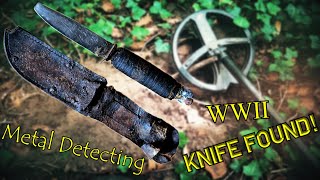 Metal Detecting  AWESOME WW2 KNIFE FOUND near a US Foxhole Looking for WWII Relics in the Forest [upl. by Opportuna594]