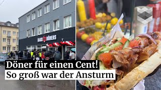 quotDas Haus des Dönersquot Trotz Regens warten Hunderte auf ihren EinCentDöner [upl. by Christan]