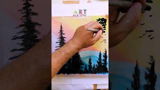 mixing acrylic  drawing a landscape with sunset  acrylic painting [upl. by Gilbertina]