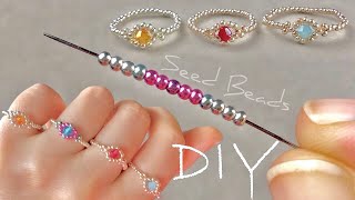 Easy Beaded Ring Tutorial  DIY Bicone Beaded Ring  Simple Seed Bead Ring Tutorial [upl. by Akkeber60]