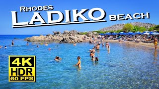 Ladiko Beach Walk Rhodes  Greece in 4K 60fps HDR UHD Dolby Atmos 💖 The best places 👀 walking tour [upl. by Kappel]