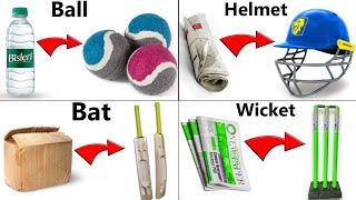 100 Working  4 Easy Homemade Cricket Kits Making  how to make cricket bat ball helmet wicket [upl. by Eramal]