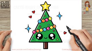 How to Draw a Cute Christmas Tree Easy Drawing and Coloring for Kids and Toddlers [upl. by Emelda]