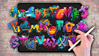 DRAW A GRAFFITI ALPHABET A to Z  Procreate drawing tutorial [upl. by Terti]