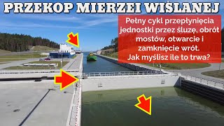 Przekop Mierzei Wiślanej Przepłynięcie przez śluzę obrót mostów i otwarcie i zamknięcie wrót [upl. by Elatnahc267]