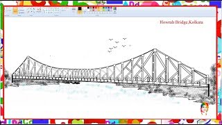 How to draw Howrah bridge Kolkata  Learn By Art [upl. by Nelac]